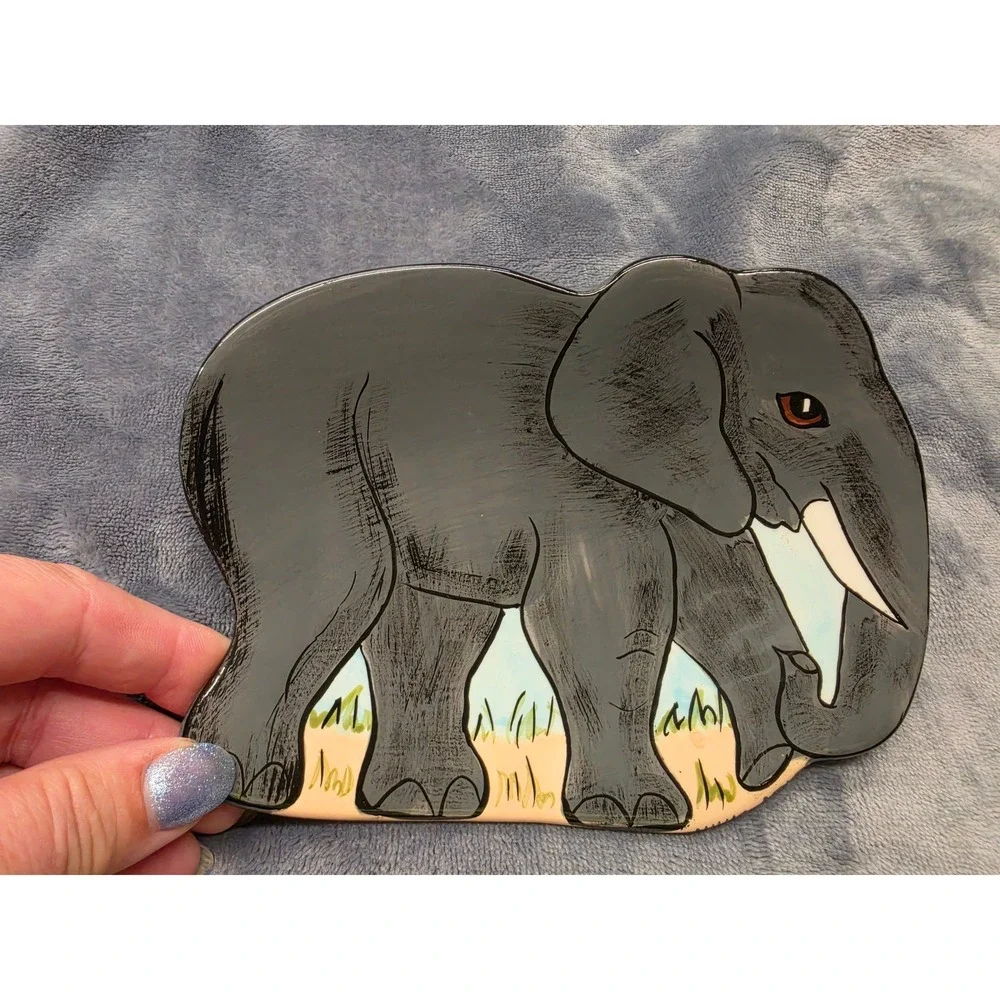 Ninas Ark Elephant Ceramic Spoon Rest Safari Animal Kitchen Decor Grey Glossy